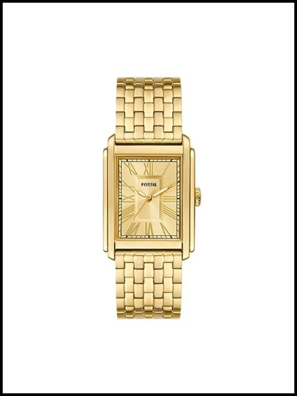 Quartz Stainless Steel Three-Hand Watch Rectangle Case Fold-Over Clasp